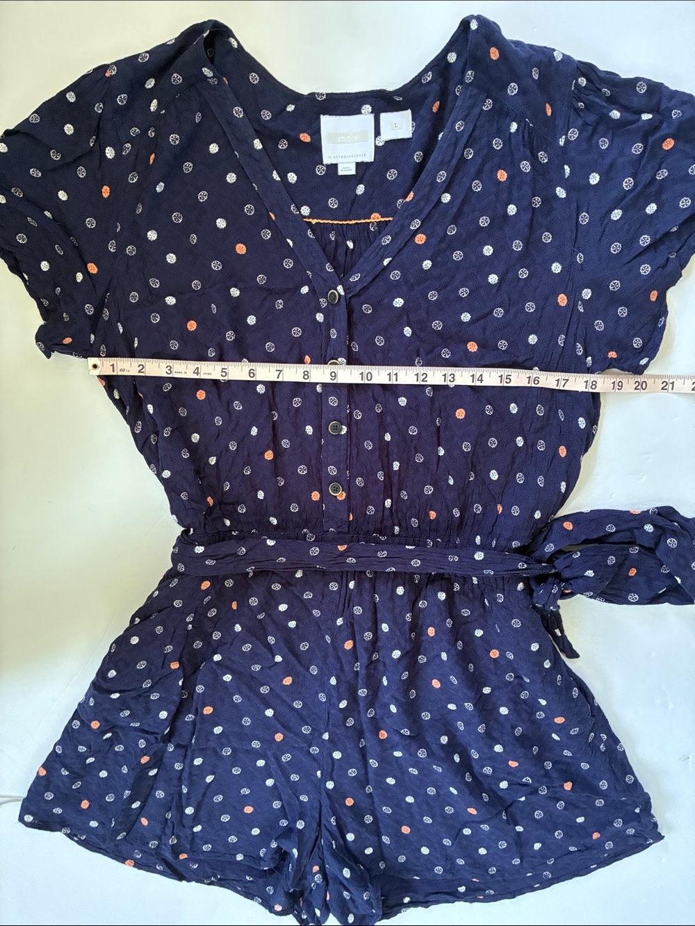 ett:twa by Anthropologie Navy Polka-Dot Short-Sleeve Romper Large - Picture 12 of 14